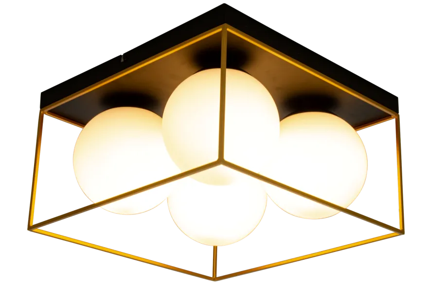 Astro taklampe 36x36 cm - Svart/opal/gullfarget