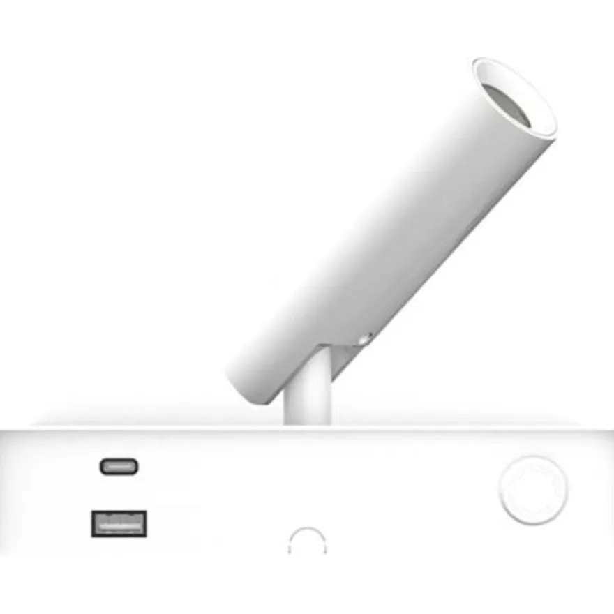 Bedside vegglampe 3W 2700 Kelvin med trådløs hurtig lader og USB A og C