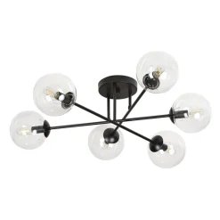 Brendi rund taklampe 6 lys - Svart/Klart glass