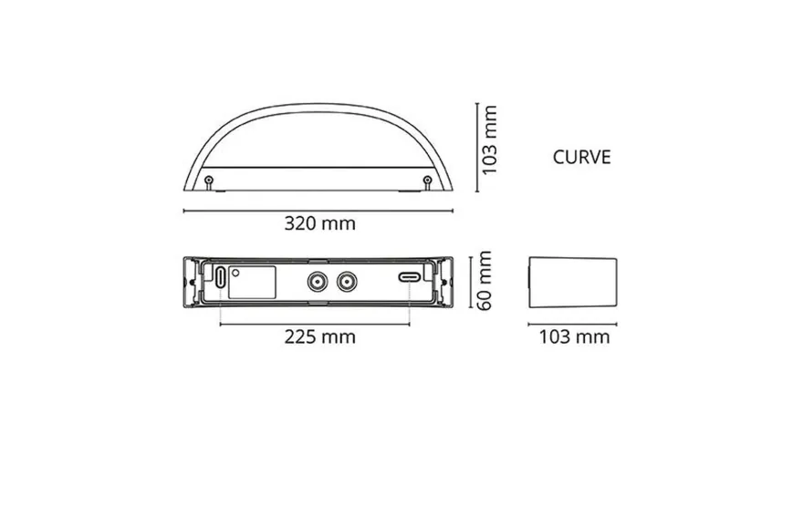 Curve vegglampe opp/ned 10W 2700K dimbar IP65