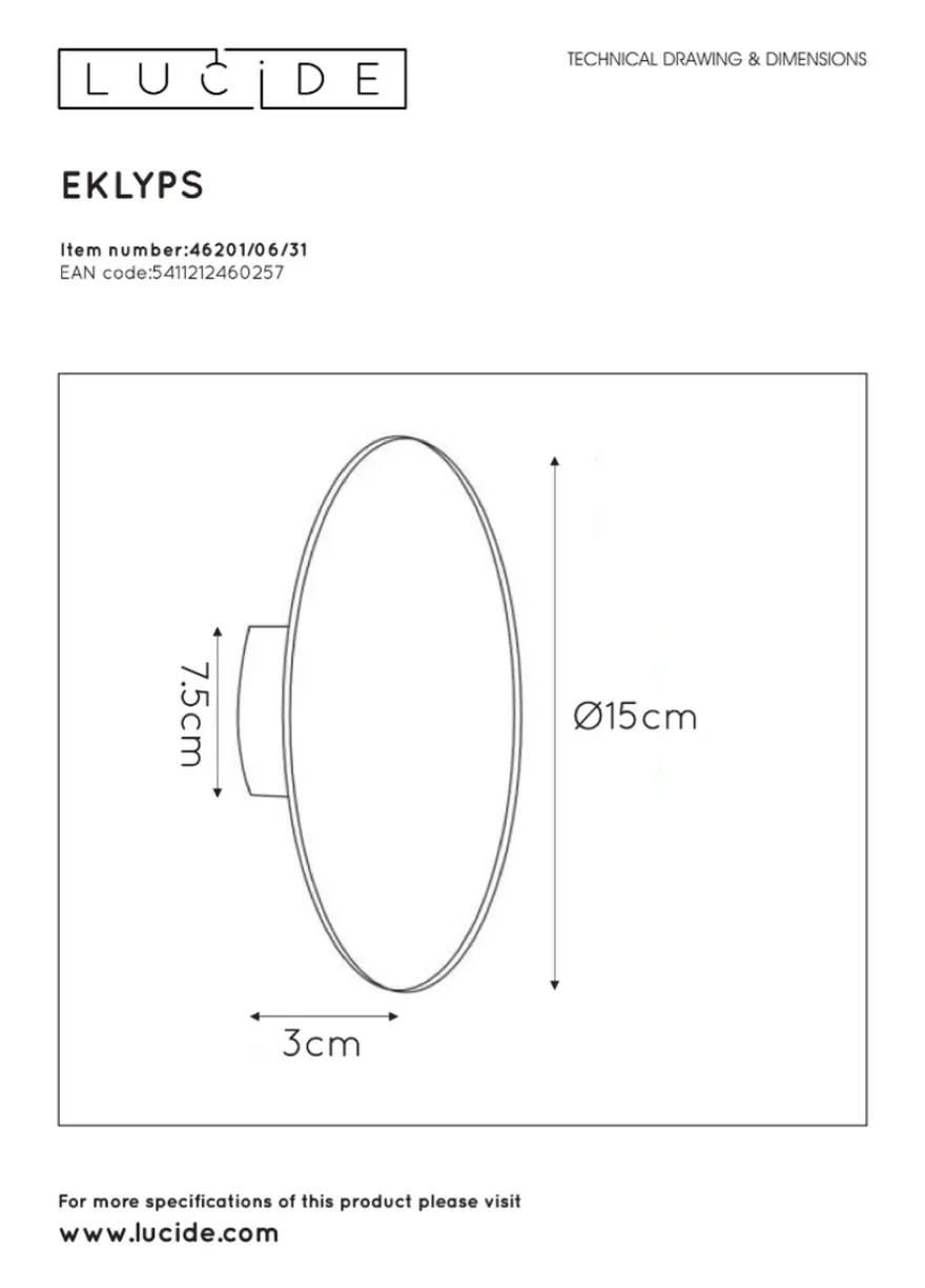 Eklyps vegglampe 15 cm