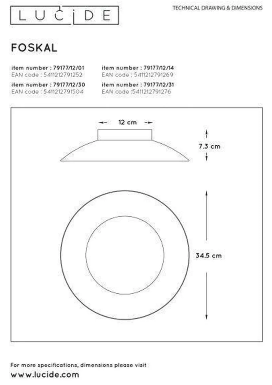 Foskal taklampe 34,5 cm 12W 2700 Kelvin