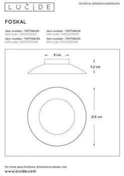 Foskal taklampe 21,5 cm 6W 2700 Kelvin