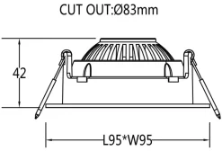 Georgia 360 lavtbyggende downlight firkantet 7W 2700K RA97 Dimbar IP44 - Hvit
