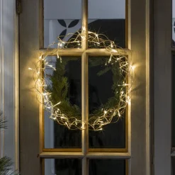 Julekrans med lys 45 cm varmhvit led - Gull