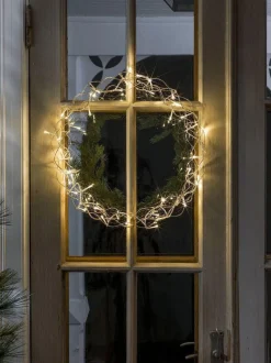 Julekrans med lys 45 cm varmhvit led - Gull