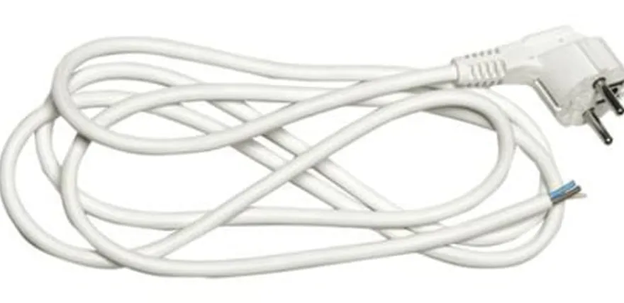 Ledning med vinklet plugg 2 meter 3x1,5 mm jordet - Hvit