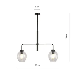 Lukka takpendel 2 lys- Svart/Klart glass
