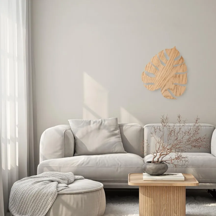 Monstera wood vegglampe