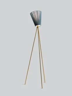 Oslo Wood gulvlampe gull med skjerm