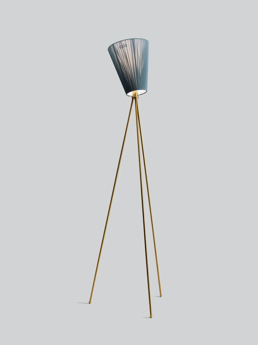 Oslo Wood gulvlampe gull med skjerm