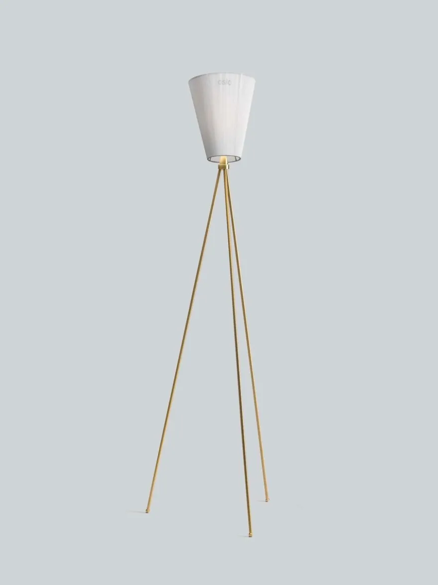 Oslo Wood gulvlampe gull med skjerm