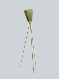 Oslo Wood gulvlampe gull med skjerm
