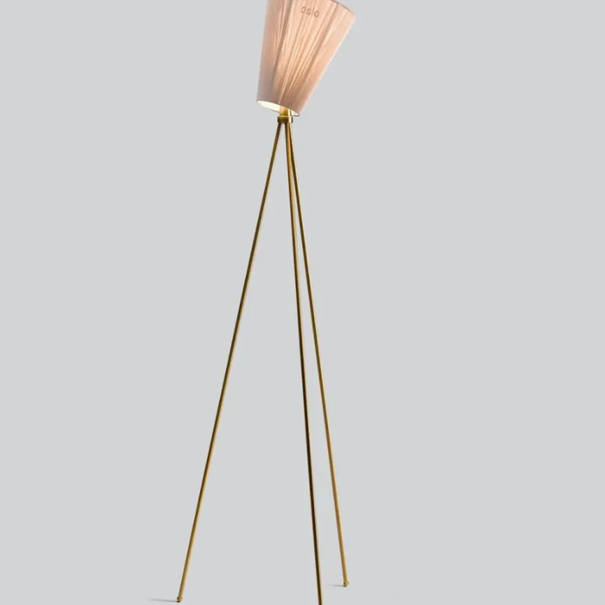 Oslo Wood gulvlampe gull med skjerm
