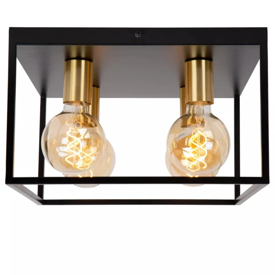 Ruben taklampe 36x36 cm 4-lys - Svart/Gullfarget