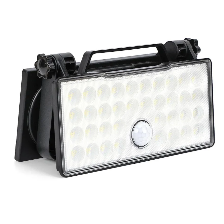 Solar portabel vegglampe 10W 3000 Kelvin IP65 utendørs med solcelle og sensor