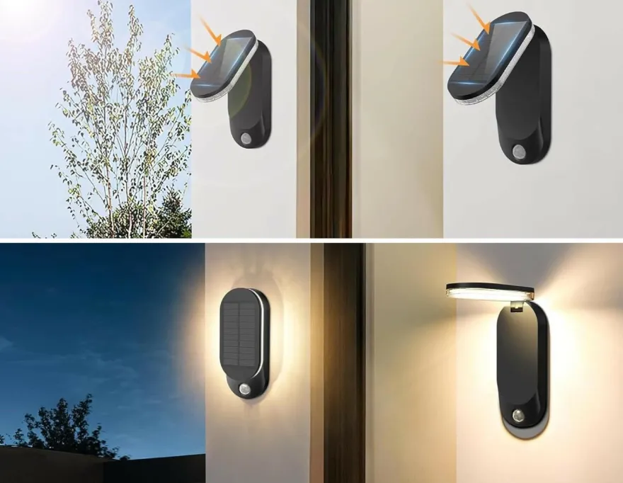 Solar vegglampe 5W 3000 Kelvin IP65 utendørs med solcelle og sensor