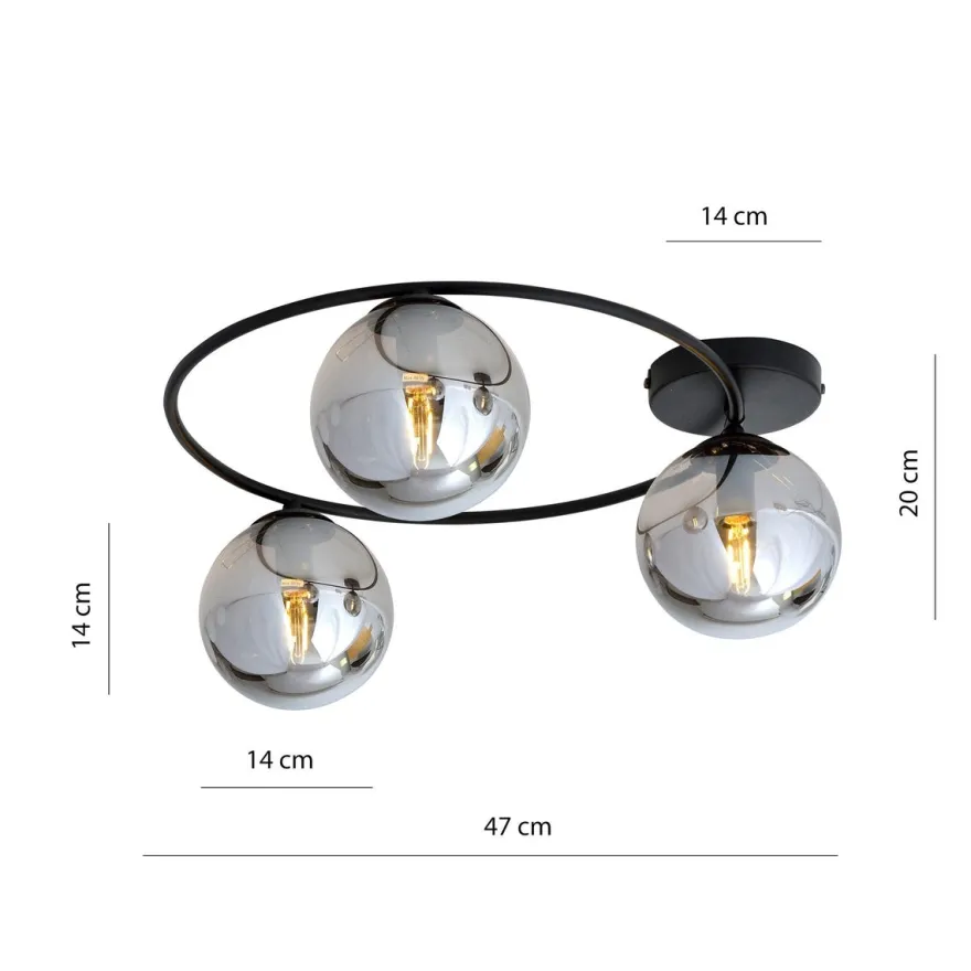 Sopra taklampe 3-lys - Svart/Røykfarget