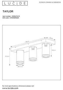Taylor spot 3 lys IP44 baderom warm to dim 3x5W 2200-3000K