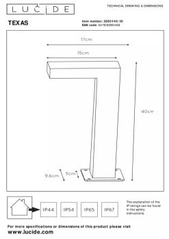 Texas pullert 40 cm 7W IP54 - Antrasitt