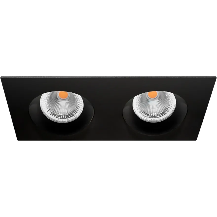 Tigrus Square Double 360° justerbare lavtbyggende downlight 2x7W 2700K IP44 - Svart