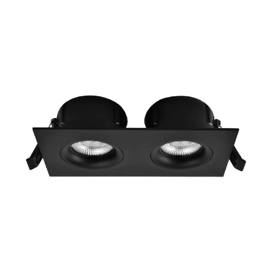 Tigrus Square Double 360° justerbare lavtbyggende downlight 2x7W 2700K IP44 - Svart
