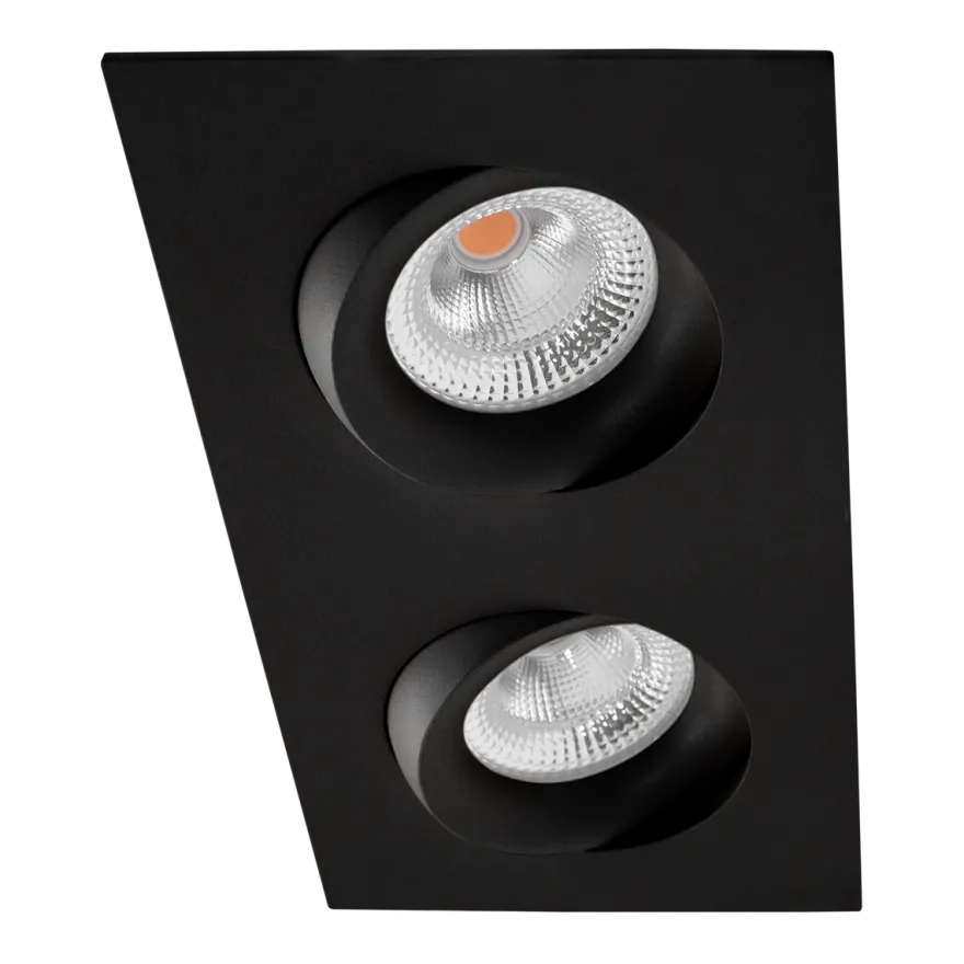 Tigrus Square Double 360° justerbare lavtbyggende downlight 2x7W 2700K IP44 - Svart