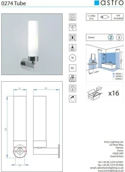 Tube 120 Chrome vegglampe