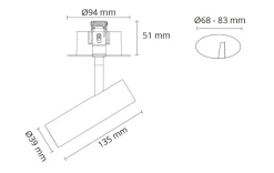 Tube Micro R takspot for innfelling 15W 3000K dimbar