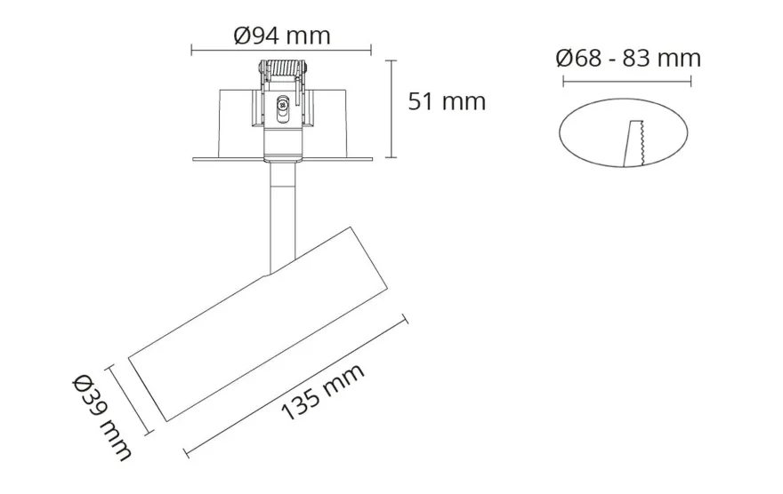 Tube Micro R takspot for innfelling 12W 2000-2800K dim to warm