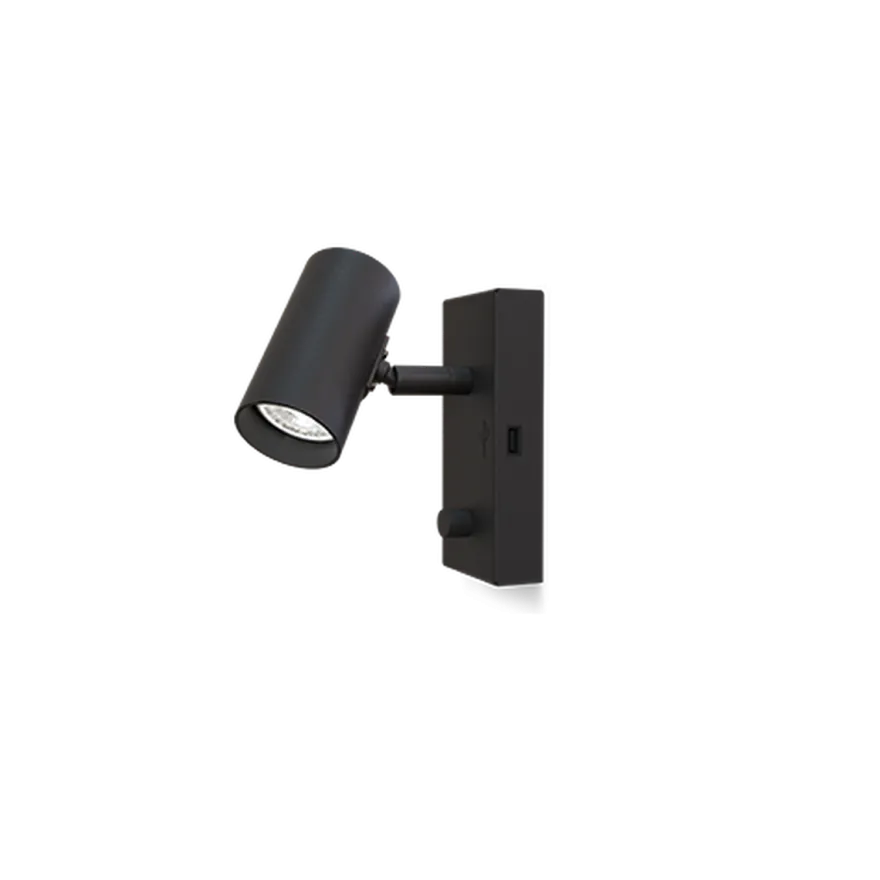 Tyson vegglampe m/USB høyre side dimbar - Svart