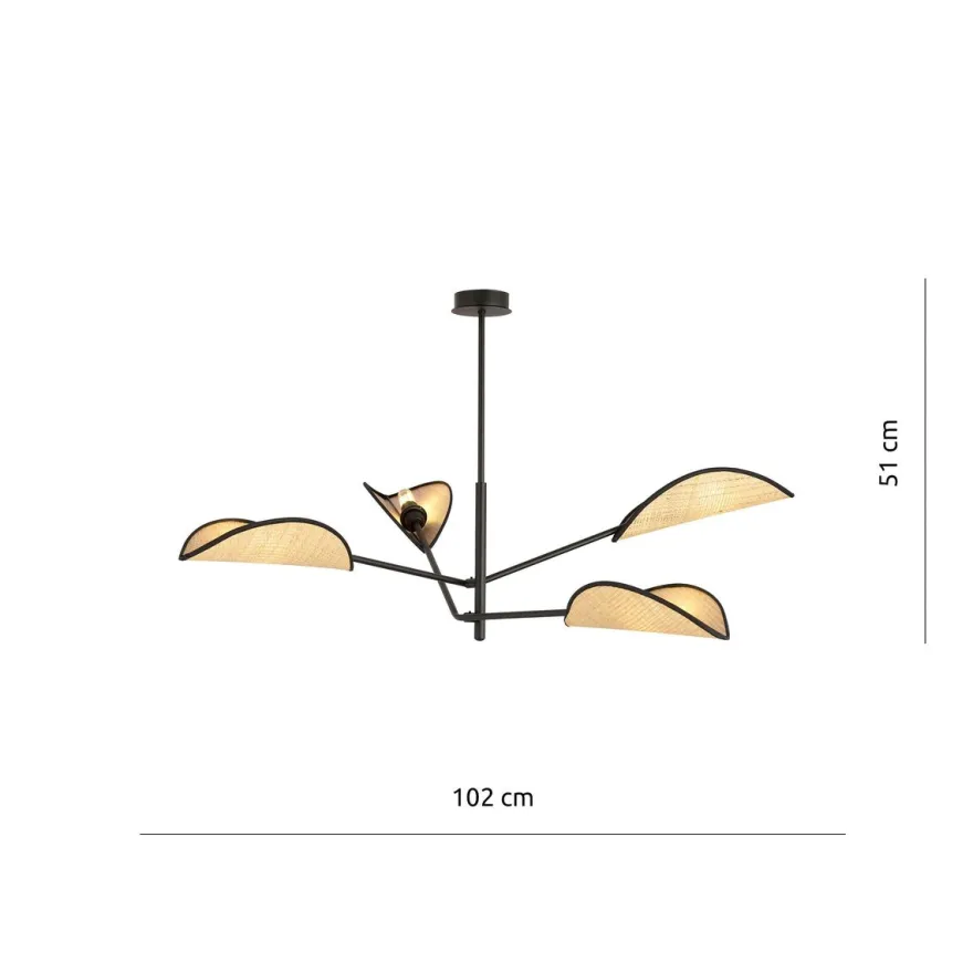 Vene taklampe 4-lys - Svart/Natur