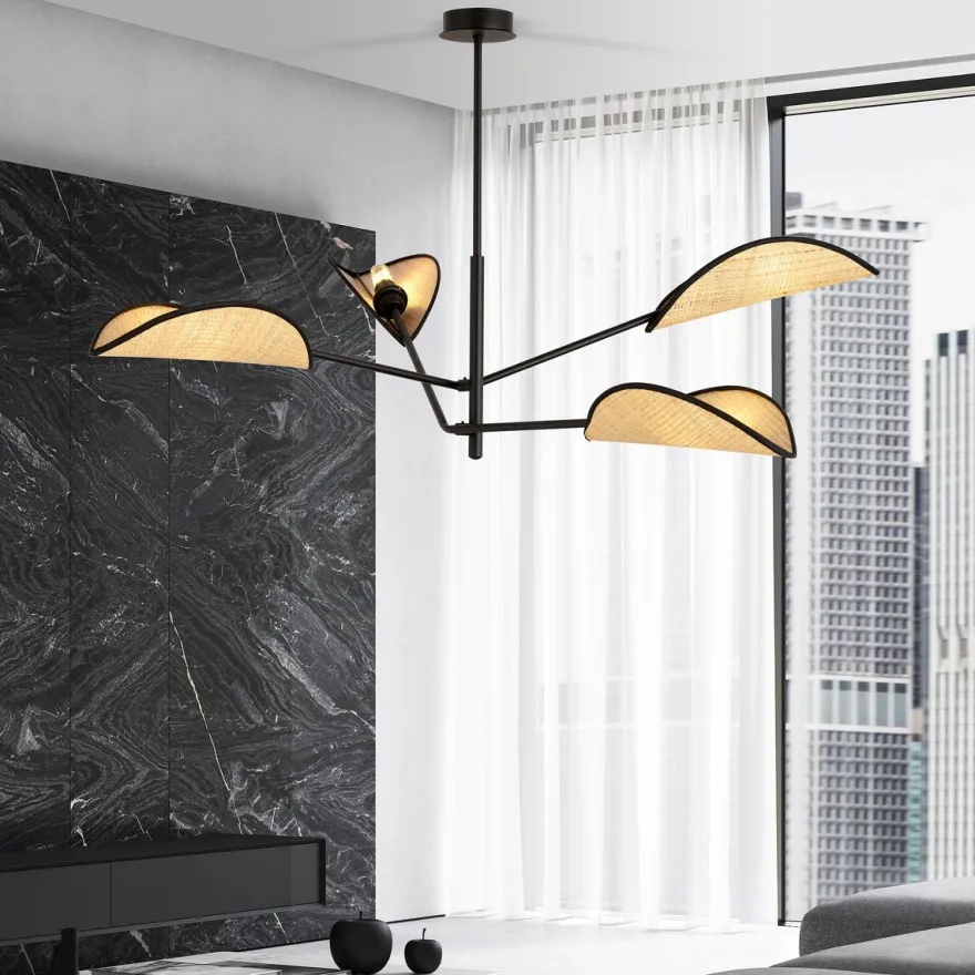 Vene taklampe 4-lys - Svart/Natur